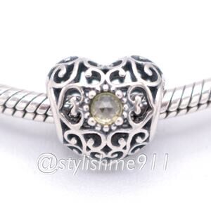Authentic PANDORA August Signature Heart Charm - Peridot - 791784PE